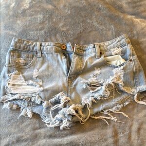 Vici Distressed Light Blue Denim Shorts